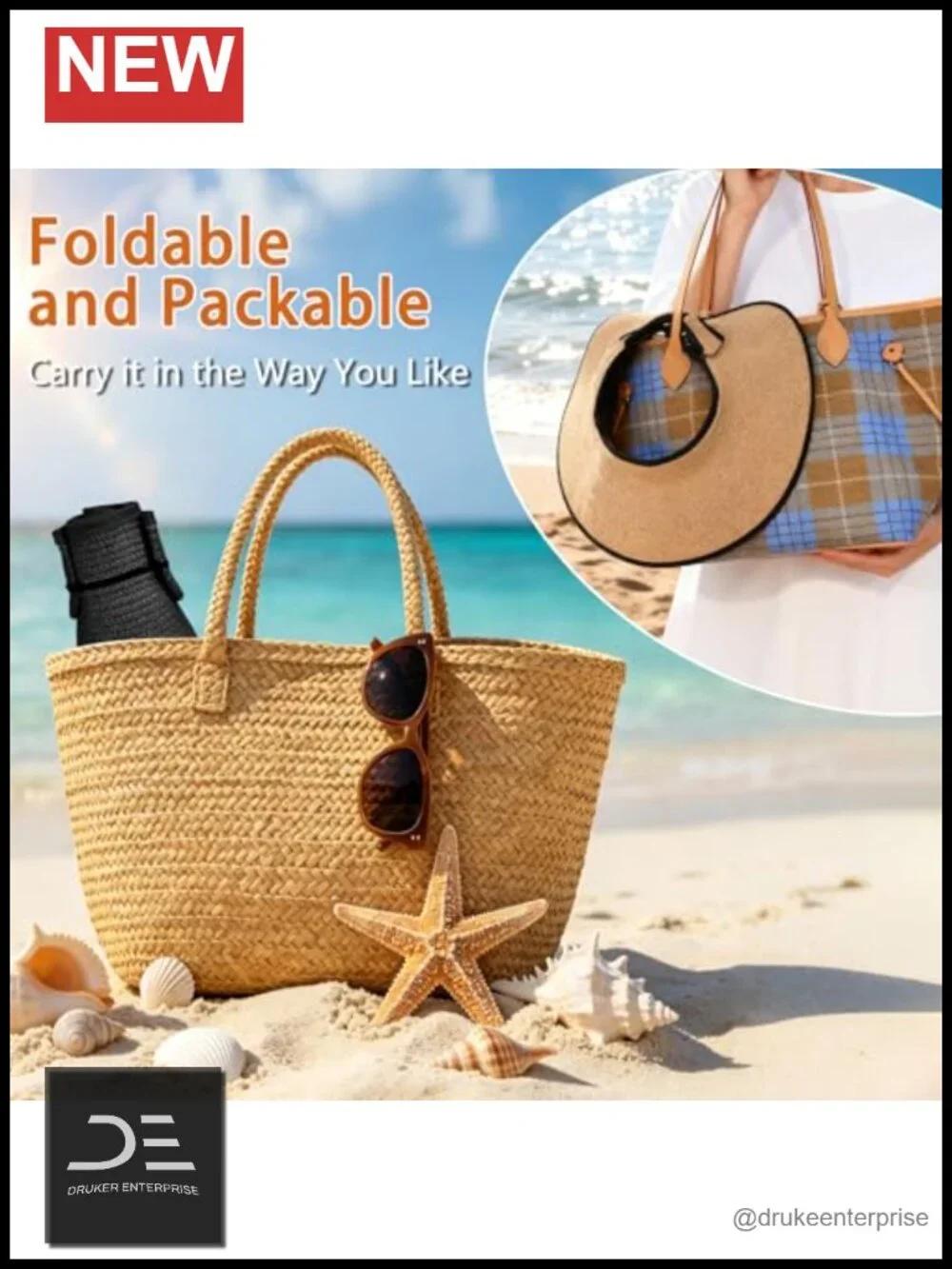 Wide Brim Straw Sun Hat Foldable Packable Visor UV Protection UPF 50+ Adjustable